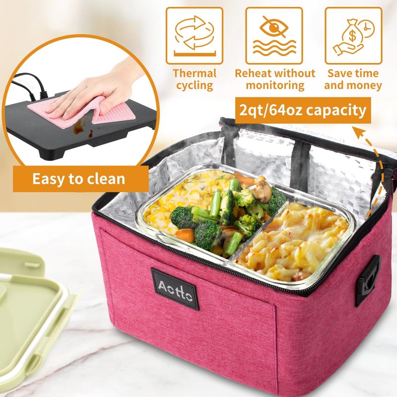 Aotto Portable Electric Lunch Box Food Heater, 12V/24V/110V 3-in-1 Car Food Warmer Heated Lunch Box for Adults, Cook, Reheat & Keep Meals Warm for Car, Truck, Travel, Work, Home - Pink - Image 3